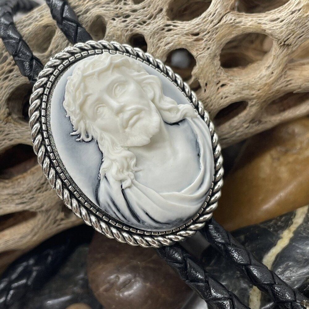 Jesus Church Christ Wedding Cameo Pendant Bolo Lariat Tie Fathers day Dad Son